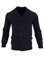 Men's dark blue knit cardigan with V-neck, amber buttons and textured jacquard patterns - S / Navy Blue