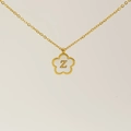 Gold stainless steel necklace with white five-leaf clover pendant and letter Z engraving - Letter Z
