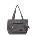 Dark gray corduroy tote bag with front zipper pocket and side pockets for school commute - Gray