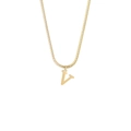Macro detail of gold 18K stainless steel snake chain with a minimalist letter V pendant - Style V