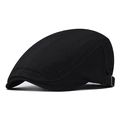 Side view of black cotton ivy cap with adjustable metal buckle and twill fabric texture - Adjustable / Black