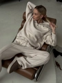 Conjunto de punto para mujer con jersey de media cremallera y pantalón ancho en beige - S / Caqui
