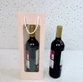 Pink rectangular wine gift bag with clear window and two wine bottles with gold seals - Pink