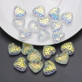 AB color heart glass pendant with bubble texture for DIY jewelry making and necklaces - Rainbow AB