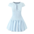 Mini abito a quadri azzurro con vita a punto smock e dettaglio con fiocco - S / Azzurro