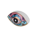 Ceramic Evil Eye ornament in pink with gold trim and white base for home decor - Morocco Style D