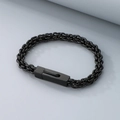 Minimalist black stainless steel woven chain bracelet with a sleek rectangular clasp - Black (KB101059-K)