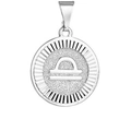 Silver Libra zodiac necklace pendant with radial texture and polished metal finish - Silver Libra