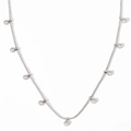 Silver stainless steel bead chain necklace with nine clear circular zircon stones - Silver Necklace + White Zirconia