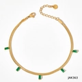 Gold-plated stainless steel anklet with five rectangular green zircon pendants - Green Rectangular Style (JAK363) / Gold (Green Zirconia)