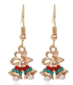 Gold Christmas bell earrings with red and green rhinestones and pearl drop accents - Double Bell Stacked Pearl (EHMT-039HJ-JS)