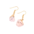 Natural raw pink crystal drop earrings with gold plated hooks on white background - Rose Quartz