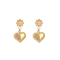 Boucles d'oreilles cœur doré style français avec zircons roses et design de tournesol - Pendentif Coeur Demi Pavé (E303206) / Or Zircon Rose