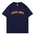 Navy blue Sturniolo Triplets varsity t-shirt with orange Fresh Love print - S / Navy Blue