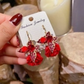 Elegant red rose floral earrings with golden metal hooks and sparkling rhinestones - 37# Ear Hook - Red - Flower Butterfly