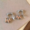 Silver horse and star drop earrings with wooden inlay and sparkling zircon stones - Style 7 Silver Needle-Silver-Star