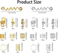 Detailed size chart for spiral coils and alloy cuffs hair accessories in gold and silver - Gold And Silver Multi-Style Boxed