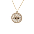 Detail van vergulde boze oog ketting met zirkonia steentjes en witte emaille afwerking - Wit