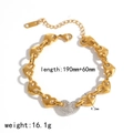 Detailed view of 18k gold plated heart chain bracelet with size and weight dimensions - Mixed Color Heart Zirconia Bracelet (TB5175-M)