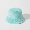 Plush mint green faux fur bucket hat for winter warmth with a soft fuzzy texture - Lake Green