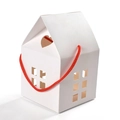 Caja de regalo blanca con forma de casa, recorte de corazón y asa roja para bricolaje - 8*8*7.5cm / Blanco