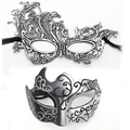 Masquerade set featuring silver lace eye mask and black silver glitter painted half face mask - Phoenix Style-Black Silver Set