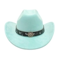 Mint green felt cowboy hat featuring a black distressed band and silver lion emblem - One Size / Emerald (Lion Head)