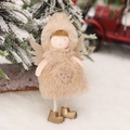 Brown plush Christmas angel doll ornament with gold wings and deer antlers - Khaki Angel Pendant / Brown