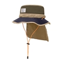 Sombrero de sol verde oliva con protector de nuca y cordón ajustable naranja - Caqui