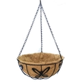 Hanging coco liner planter with black iron frame and decorative butterfly pattern - Butterfly Basket