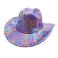 Macro view of metallic purple snakeskin texture on wide-brimmed western cowboy hat - M(56-58cm) / Purple