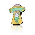 Spilla smaltata gatto UFO carino con design di astronave in verde pastello e giallo - Gatto Astronauta UFO