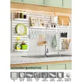 White kitchen pegboard set with 6 boards, shelves, hooks, and stainless steel cutlery holder - White Square Board Set 6 / White