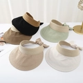 Damen Sonnenblenden Set in fünf Farben mit Waffelstruktur und Strohschleifen-Design - M(56-58cm) / Schwarz
