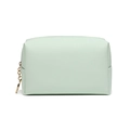 Waterproof mint green PU leather makeup bag with cross pattern and gold zipper - Light Green