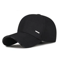 Klassische schwarze Baumwoll-Baseballkappe mit Sports-Schriftzug und Metalldetail - Verstellbar / Schwarz
