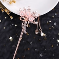 Rose gold hair stick with pink flowers, pearls, and tassels for Hanfu and vintage styles - Rose Gold Pink Flower Pearl Tassel (FZ051)
