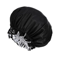 Gorro de dormir extra grande de satén negro de doble capa con ribete plateado de volantes - Negro