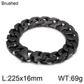 Bracelet gourmette noir mat brossé pour hommes en acier inoxydable, largeur 16mm - Noir (KB49340-D)