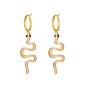Exaggerated golden snake drop earrings with detailed scale texture and S-shaped design - Snake Hoop Dangle (M-794) / Gold