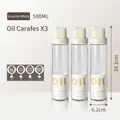 Set of 3 leakproof glass oil dispensers in grey white with 500ml capacity and labels - 3 Piece Set