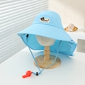 Close-up of children's sun hat with neck flap and red whistle drawstring toggle - 52-54cm 3-8 Years / Sky Blue