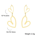 Golden hollow double heart stainless steel earrings with size and weight dimensions - Heart Earrings / Gold