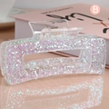 Square transparent hair claw clip with colorful glitter and metallic spring - H668-Multicolor Glitter