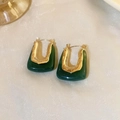 Vintage style gold and emerald green heart-shaped earrings for women with resin finish - Emerald Green (29# Ear Clip)