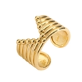 Detail view of a 7-layer polished gold ring with small bead accents on a white background - Gold Style J (Seven Layer Tube)