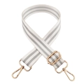 Adjustable woven wide shoulder strap with gold-line patterns and metallic lobster clasps - Silver Clasp / White