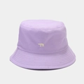 Close-up of lavender bucket hat featuring white polar bear embroidery and stitched brim - M (56-58cm) / Purple