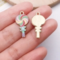 Lollipop alloy charm with colorful enamel finish and gold base for DIY jewelry - Colorful Candy Cane