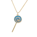 Collier chic en chaîne dorée avec pendentif sucette en émail bleu et détails en cristal - Sucette Bleue